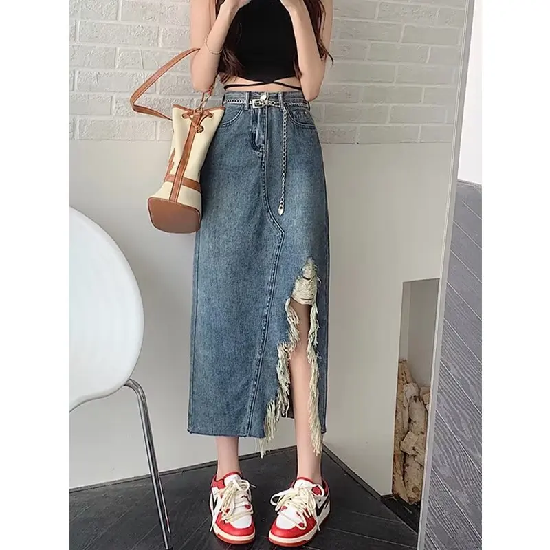 Korean Style Denim Skirt A-Type Female Literary High Waist Retro Long Skirt Fashion Stretch Design
Korean Style Denim Skirt A-Type Female Literary High Waist Retro Long Skirt Fashion Stretch Design