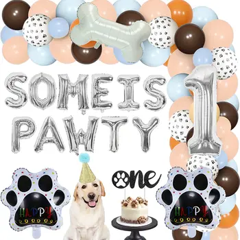 개 첫 번째 생일 파티 장식, 풍선 화환 키트, 개 생일 모자, 케이크 토퍼, 강아지 용품
