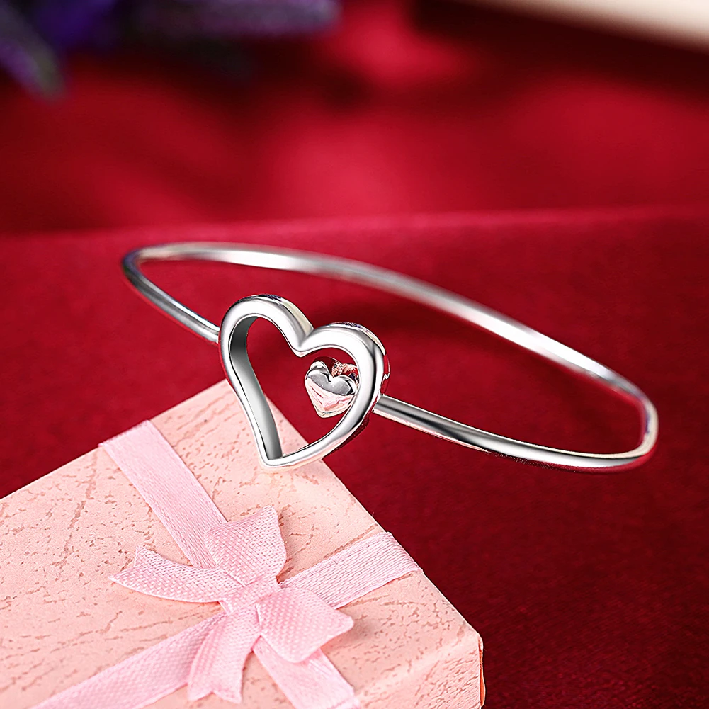 

925 Sterling Silver Heart Love Bangles Bracelets For Women Luxury Quality Jewelry Accessories Wholesale Free Shipping Jewellery