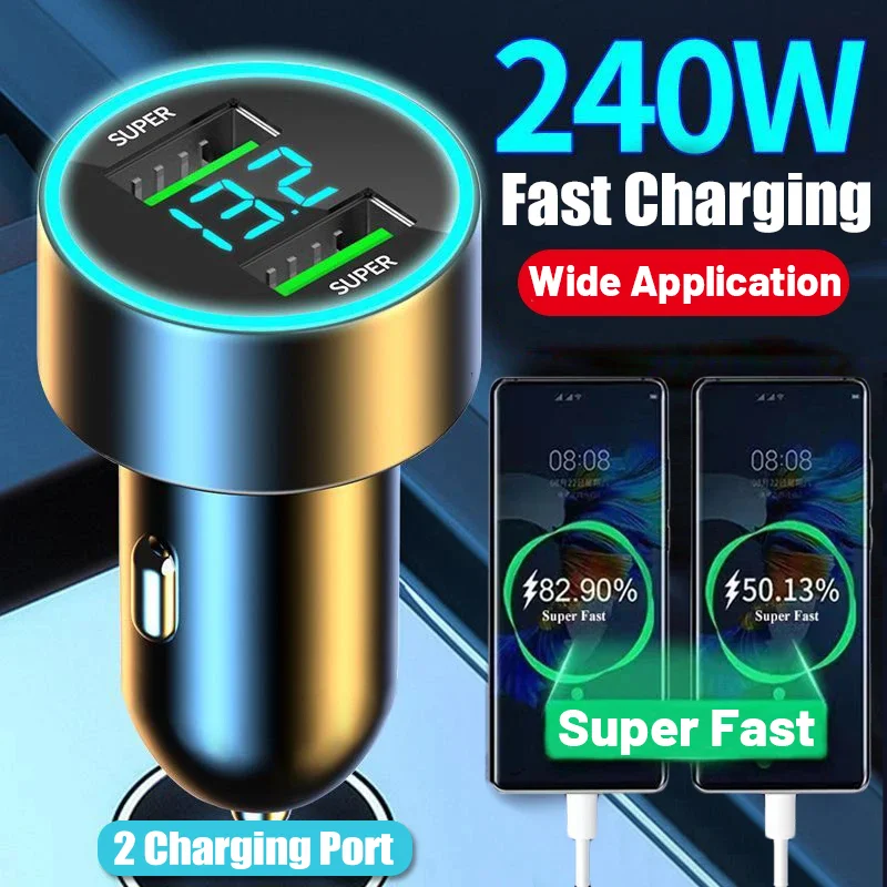 240W With Digital Display 2 Port Car Charger Fast USB Charging Adapter For iPhone Samsung Xiaomi Huawei Quick Charging Chargers
240W With Digital Display 2 Port Car Charger Fast USB Charging Adapter For iPhone Samsung Xiaomi Huawei Quick Charging Chargers