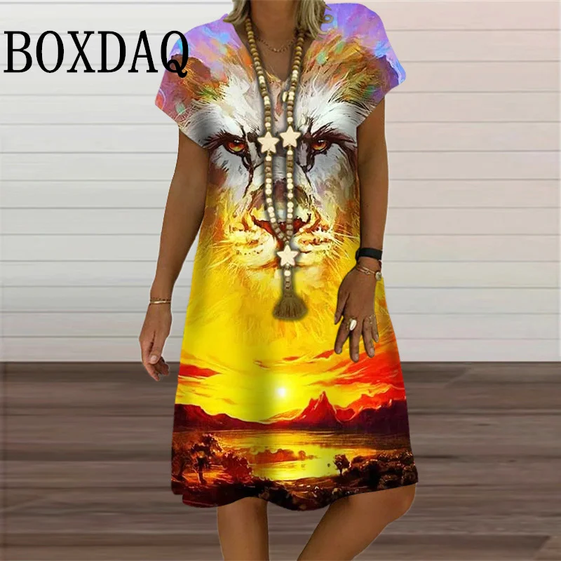 Tie Dye Painting Lions Dresses For Women 2024 Summer V-Neck New Ladies Short Sleeve Pullover Loose Dress Casual 3D Print Dress
Tie Dye Painting Lions Dresses For Women 2024 Summer V-Neck New Ladies Short Sleeve Pullover Loose Dress Casual 3D Print Dress