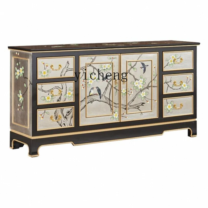 

Zk New Chinese Style Home Entrance Cabinet Living Room Painted Curio Cabinet Home Wall Solid Wood Sideboard