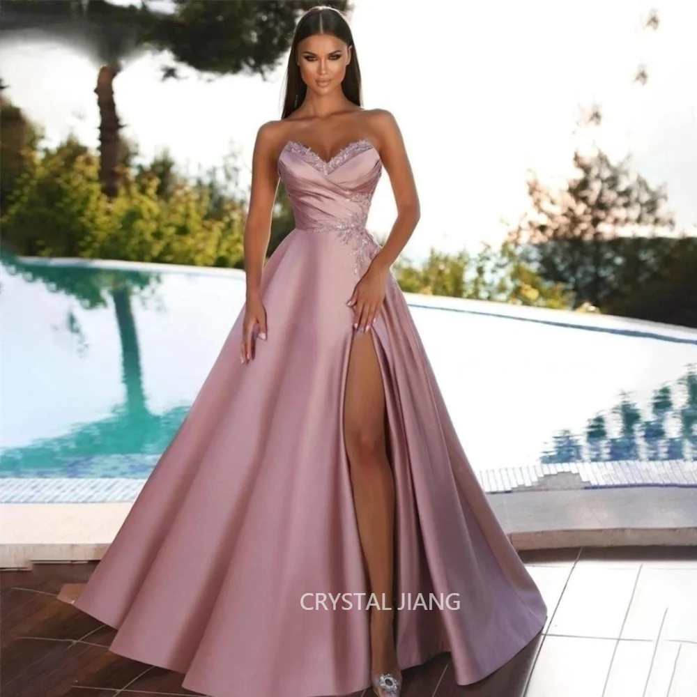 Vintage Long Strapless Sequin Appliques Satin Evening Dresses Sleeveless with Slit A Line Floor Length فساتين السهرة Prom Gowns
Vintage Long Strapless Sequin Appliques Satin Evening Dresses Sleeveless with Slit A Line Floor Length فساتين السهرة Prom Gowns