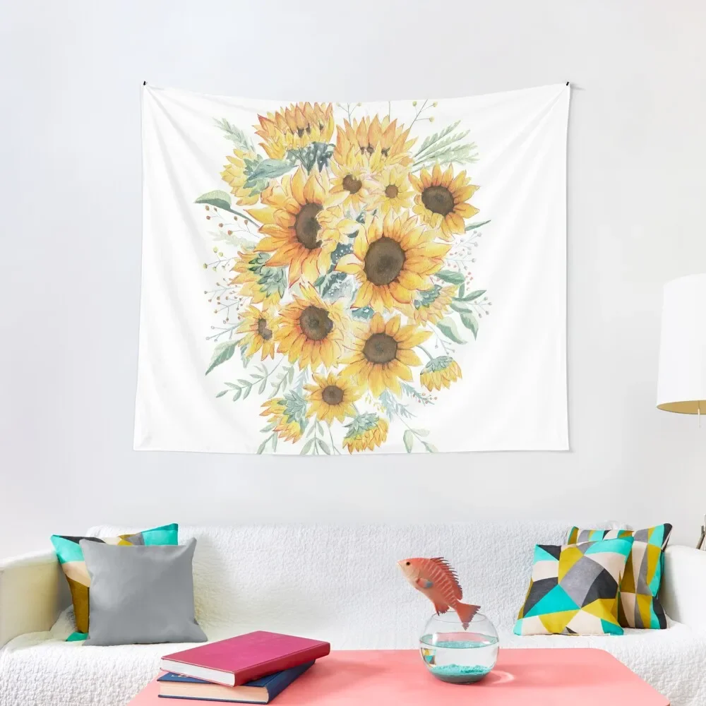 

Loose Watercolor Sunflowers Tapestry Decoration For Home Room Decoration Korean Style Wall Carpet Japanese Room Decor Tapestry