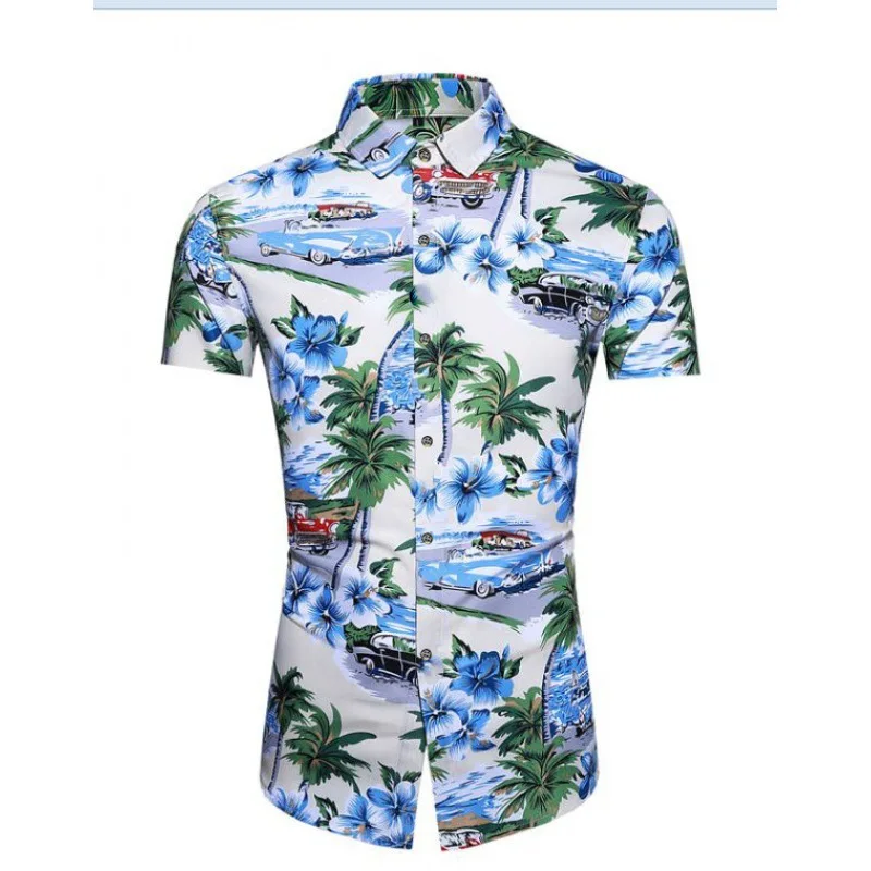 

Man Dress Up Floral Shirt Summer Palm Tree Car Printing Shirt Plus Size Shirt Boys Button Short Sleeve Casual Holiday Beachwear