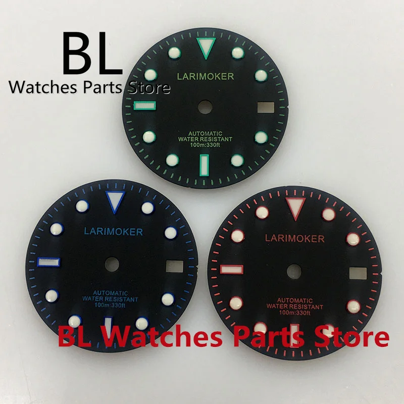 

LARIMOKER 29mm New Watch Dial Blue Green Red Time Markers Edge Luminous Fit NH34 NH35 Mingzhu ETA Miyota PT5000 3 O'clock Date