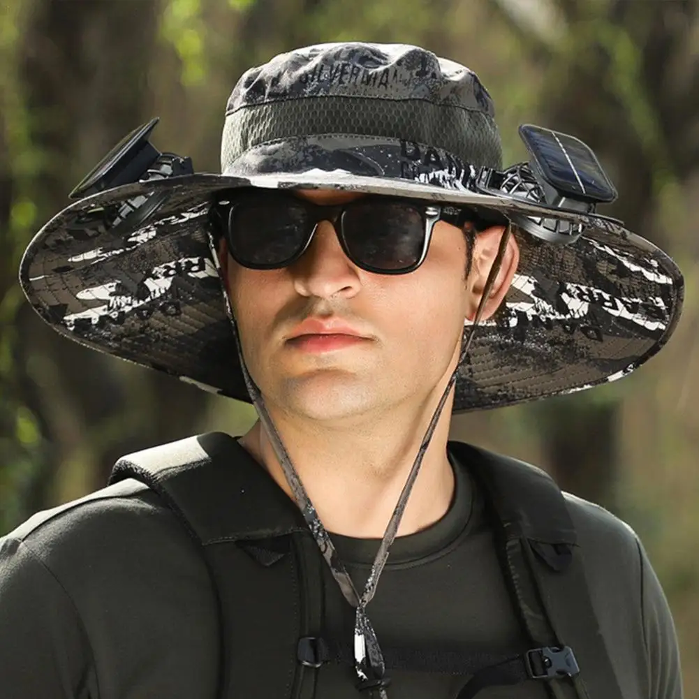

Solar Fan Fisherman Hat Outdoor Big Brim Sunscreen Quick-dry Fishing Hats Men Rechargeable Large Wind Mute Cap Sun Hat With Fan