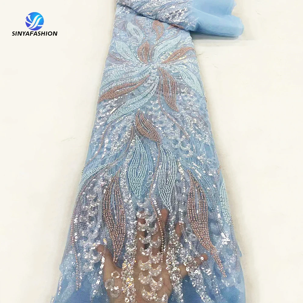 Sinya Baby Blue African Luxury Heavy Sequin Hand Beaded Lace Fabric High Quality Hot Sale White Bridal French Wedding Dress Lace
Sinya Baby Blue African Luxury Heavy Sequin Hand Beaded Lace Fabric High Quality Hot Sale White Bridal French Wedding Dress Lace