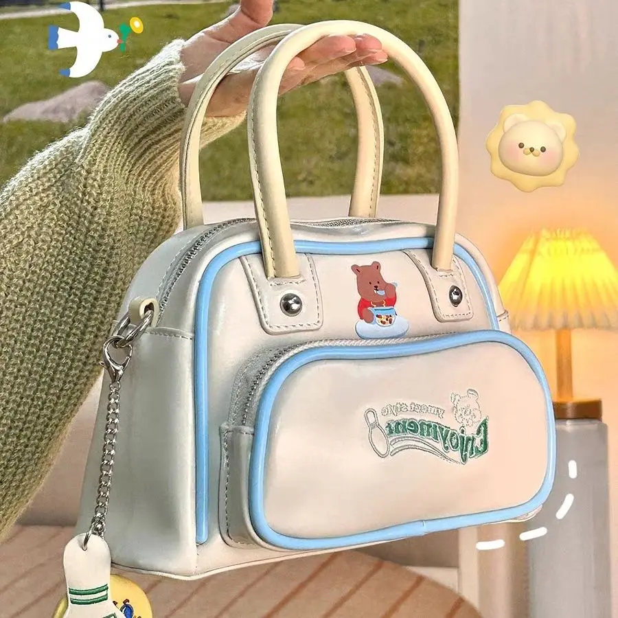 

Водонепроницаемая вместительная сумка-мессенджер из ПУ кожи с мультяшным милым медведем, сумка-тоут, женская сумка, сумка через плечо, милая Студенческая сумка для хранения