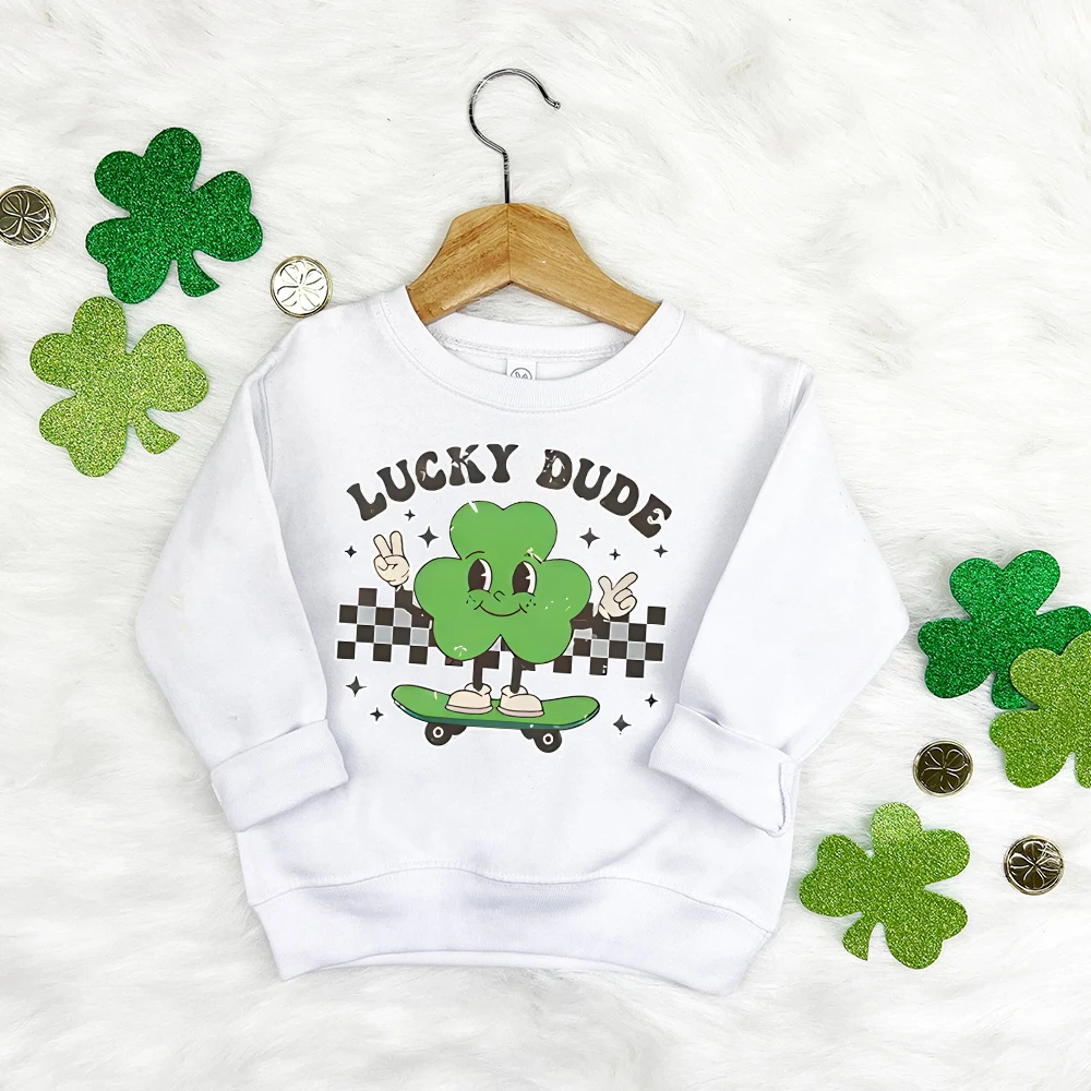 

St Patrick's Day Boys Kids Sweatshirt Clover Pattern Print Child Pullover Sweatshirt Long Sleeve Top Patricks Day Gift To Kid