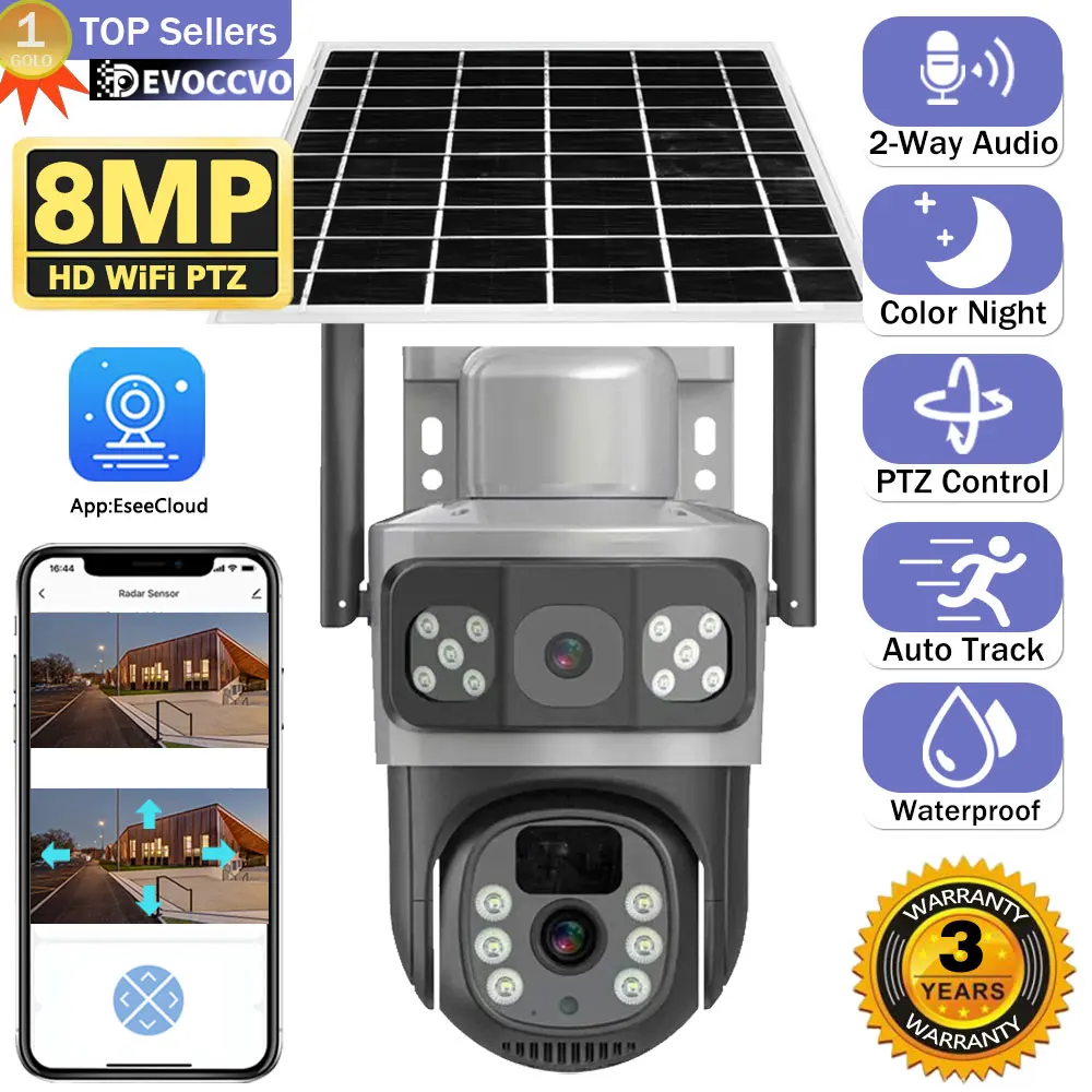 4K 8MP Dual Screen Dual Lens WiFi Solar Camera Dual Lens Battery CCTV Motion Detection Human Auto Tracking Surveillance Cameras
4K 8MP Dual Screen Dual Lens WiFi Solar Camera Dual Lens Battery CCTV Motion Detection Human Auto Tracking Surveillance Cameras