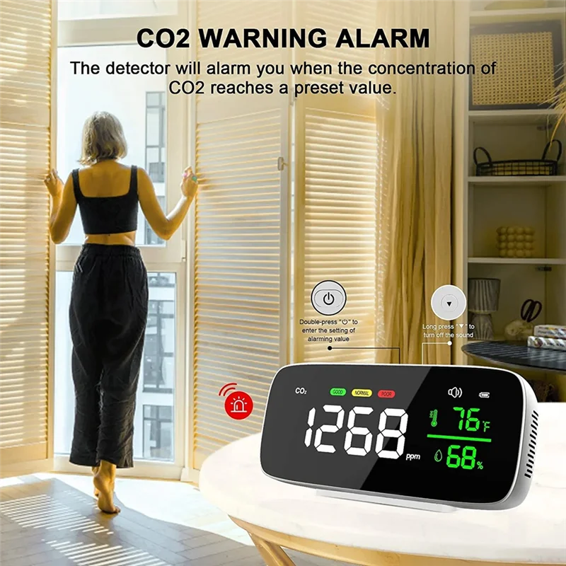 

CO2 Monitor Detector[Metal Case] 4-In-1 Indoor with CO2 & Temperature & Humidity Meter CO2 Carbon Dioxide Detector