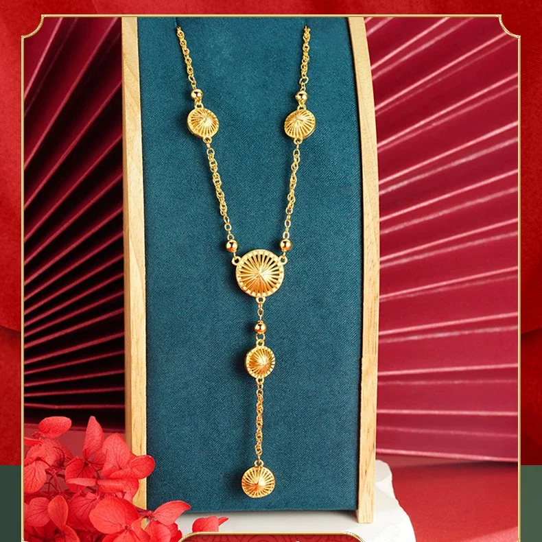 

Цепочка с полыми кольцами и кисточками для женщин, ожерелье из чистого 18-каратного золота с цепочкой, хороший подарок на свадьбу, день рождения