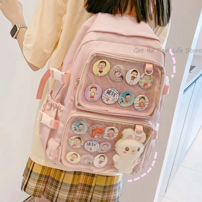 New Girls Large School Pink Ita Backpack with Two Clear Pockets for Pin Display Women Big Kawaii Ita Bag with Insert Plate H221
New Girls Large School Pink Ita Backpack with Two Clear Pockets for Pin Display Women Big Kawaii Ita Bag with Insert Plate H221