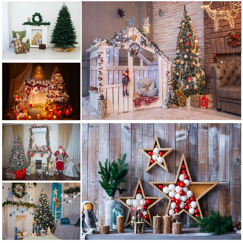 

Christmas Indoor Theme Photography Background Christmas tree Fireplace Children Portrait For Photo Backdrops 21712 YXSD-07