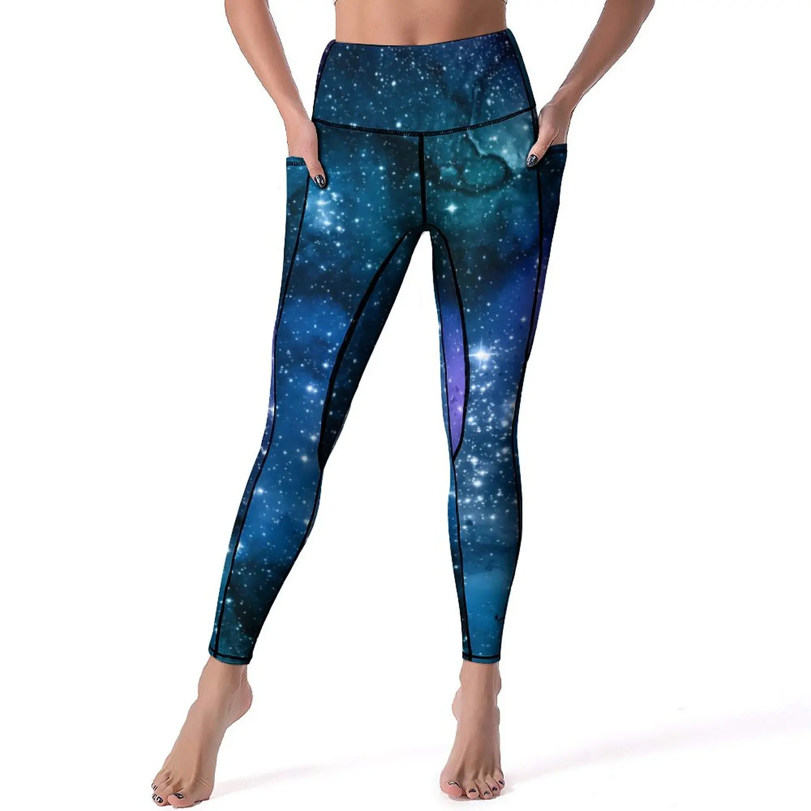 

Galaxy Lovers Leggings Sexy Starry Space Blue Sky Workout Yoga Pants Push Up Stretch Legging Pockets Vintage Design Leggins