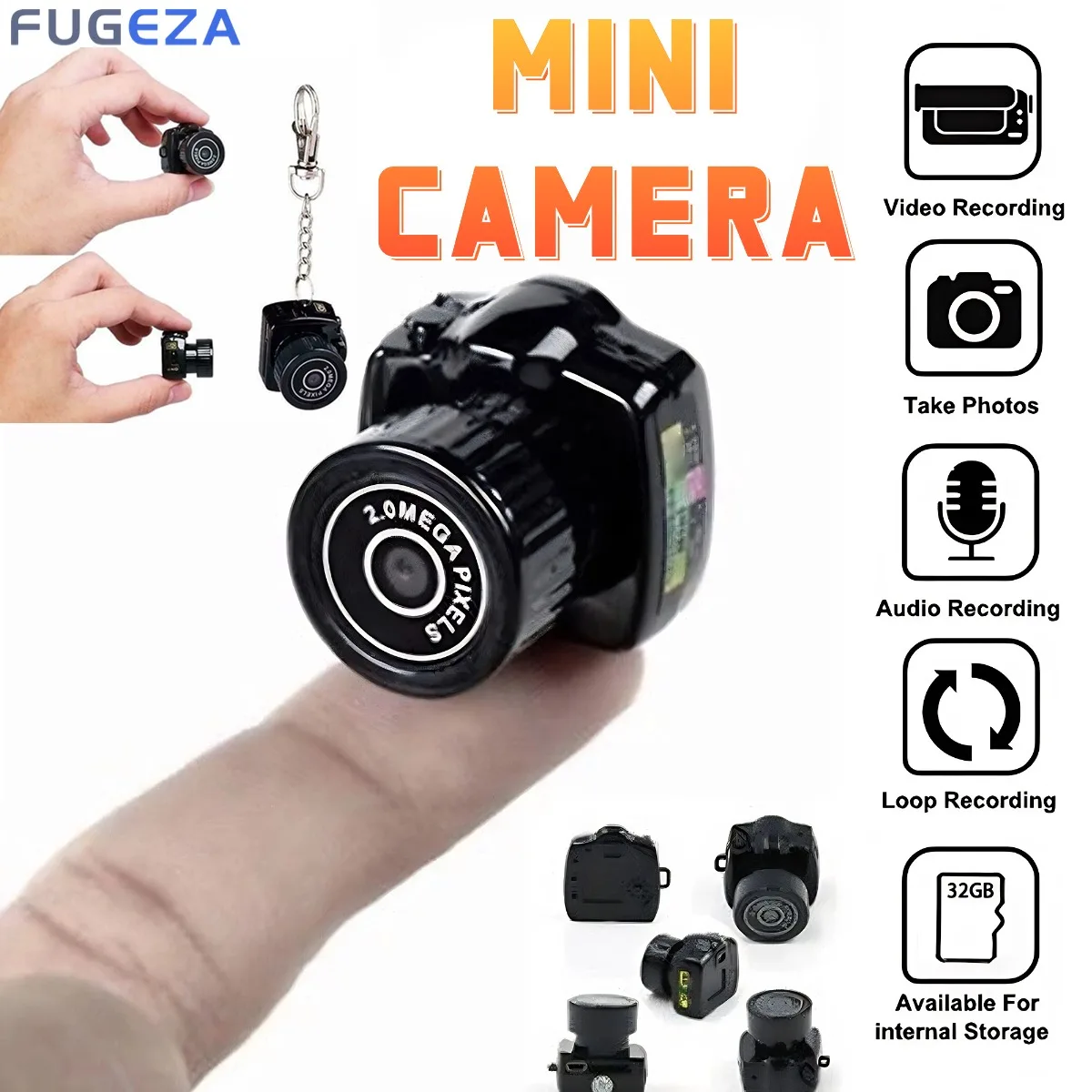 

FUGEZA Mini Camera HD Video Audio Recorder Webcam Voice Monitoring Camcorder Outdoor Sport DV Micro Cam with Mic Motorcycle DVR