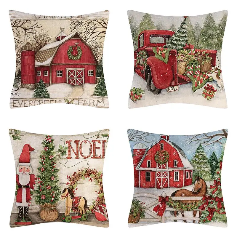 

4PCS Christmas Pillow Cover Rustic Linen Pillowcase Sofa Cushion Cover For Home Decoration Xmas Gift Pillows Merry Christmas New