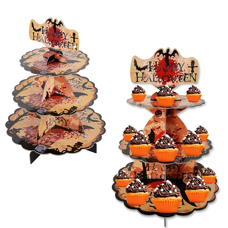 3Tier Halloween Cupcake Stand Holder Shelf Bat Pattern Cardboard Tower Treat Pastry Cake Food Display Festival Decor Supplies
3Tier Halloween Cupcake Stand Holder Shelf Bat Pattern Cardboard Tower Treat Pastry Cake Food Display Festival Decor Supplies