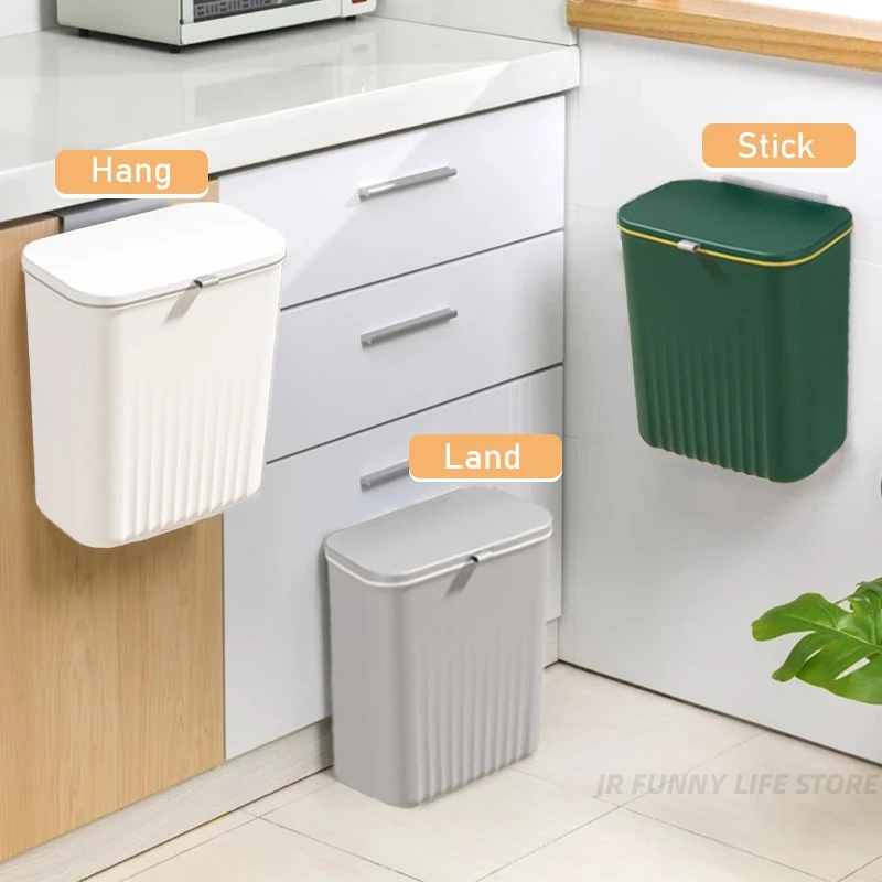 

Cubo de basura colgante de 9L con tapa para puerta de armario de cocina, cubo de basura montado en la pared, papelera de baño