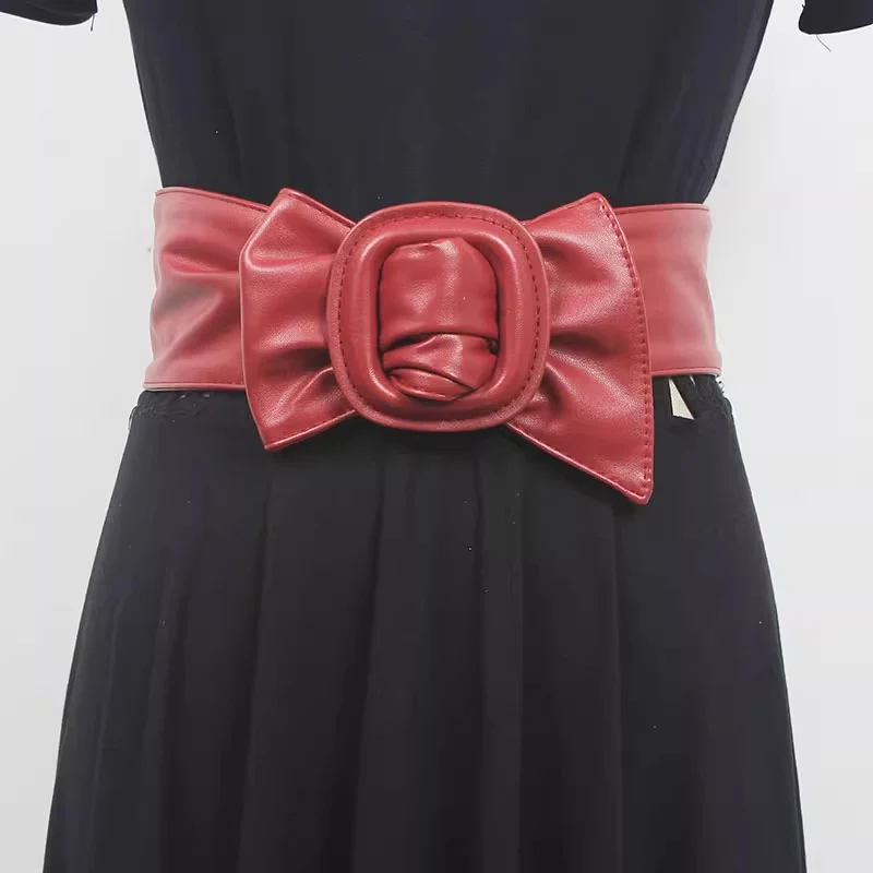 

Fashion Pu Leather Waist Belt Soft Faux Leather Dress Belts Black Red Wide Corset Cincher Waistband Ladies Cummerbunds
