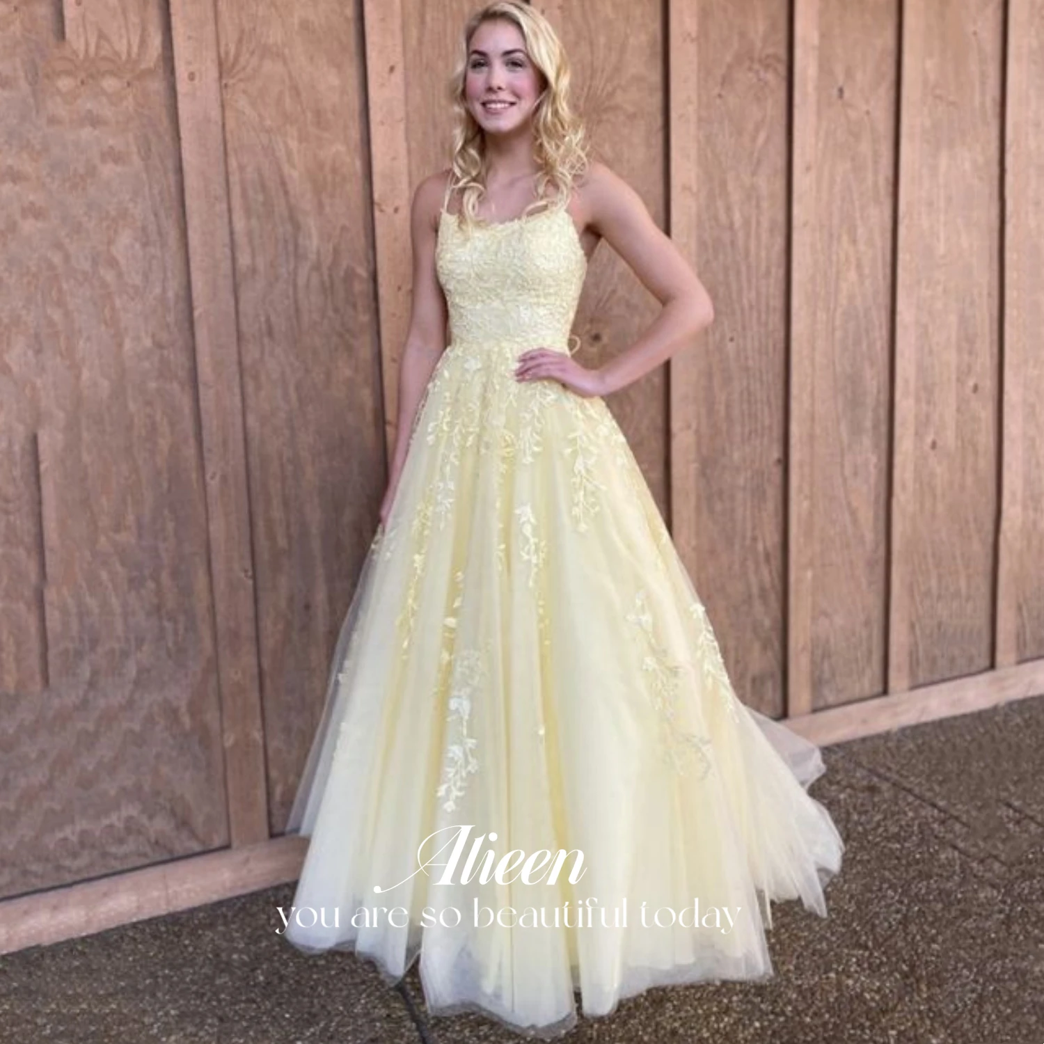 

Aileen Graduation Gown Wedding Dress Party Evening Elegant Luxury Celebrity Line A Applique Yellow Bridesmaid Elly Dresses 2024