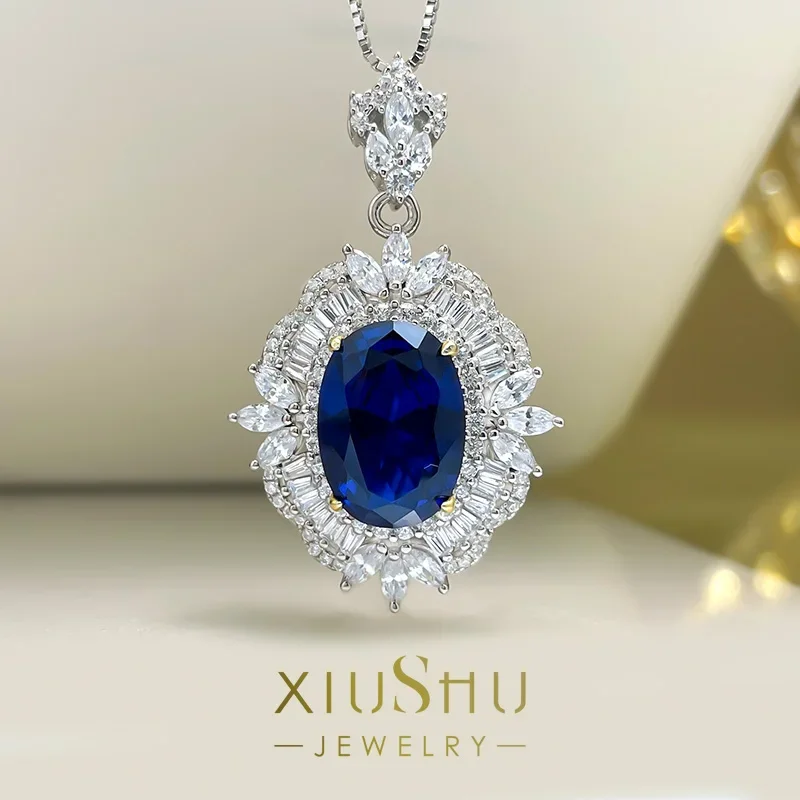 

Desire Royal Sapphire Pendant Necklace Set with Colorful Treasure Jewelry Blue Corundum 925 Silver Precision