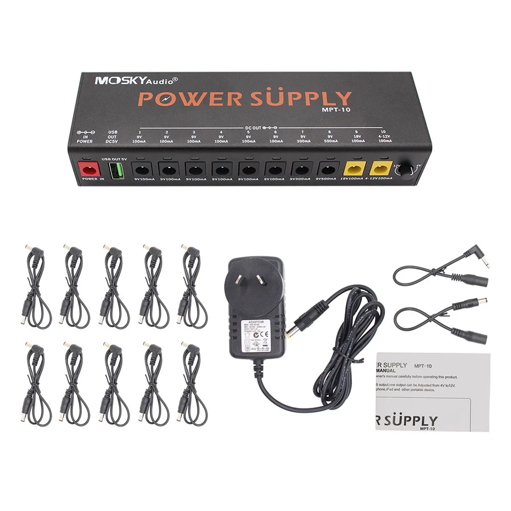 Надежный блок питания для гитары MOSKYAUDIO MPT10 с 10 изолированными выходами постоянного тока, USB-выходом, адаптер питания с защитой от перегрузки
Надежный блок питания для гитары MOSKYAUDIO MPT10 с 10 изолированными выходами постоянного тока, USB-выходом, адаптер питания с защитой от перегрузки