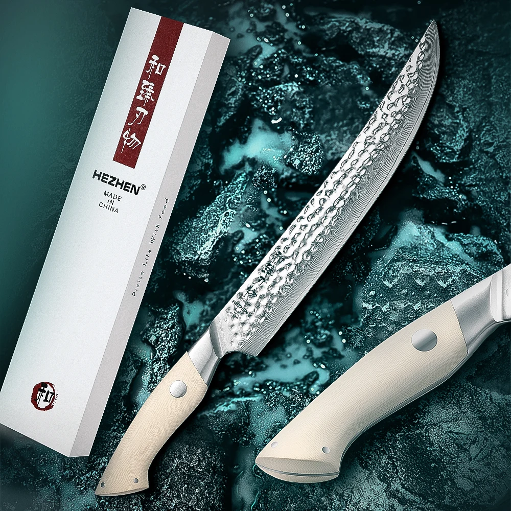 

HEZHEN 10 Inches Carving Knife 67 Layers Damascus Steel Sharp Tools G10 Handle Ham Slices Kitchen Knife