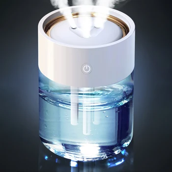 침실용 LED 램프 장착 USB 공기 가습기, 초음파 2L 대용량, 3 깍지, 짙은 안개 공기 청정기, 거실용