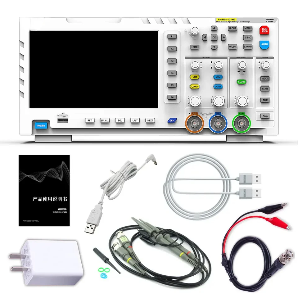 1014D Digital Oscilloscope 2 in 1 Dual Channel Input Signal Generator 100MHz*2 Ana-log Sampling Rate 1GS/s
1014D Digital Oscilloscope 2 in 1 Dual Channel Input Signal Generator 100MHz*2 Ana-log Sampling Rate 1GS/s