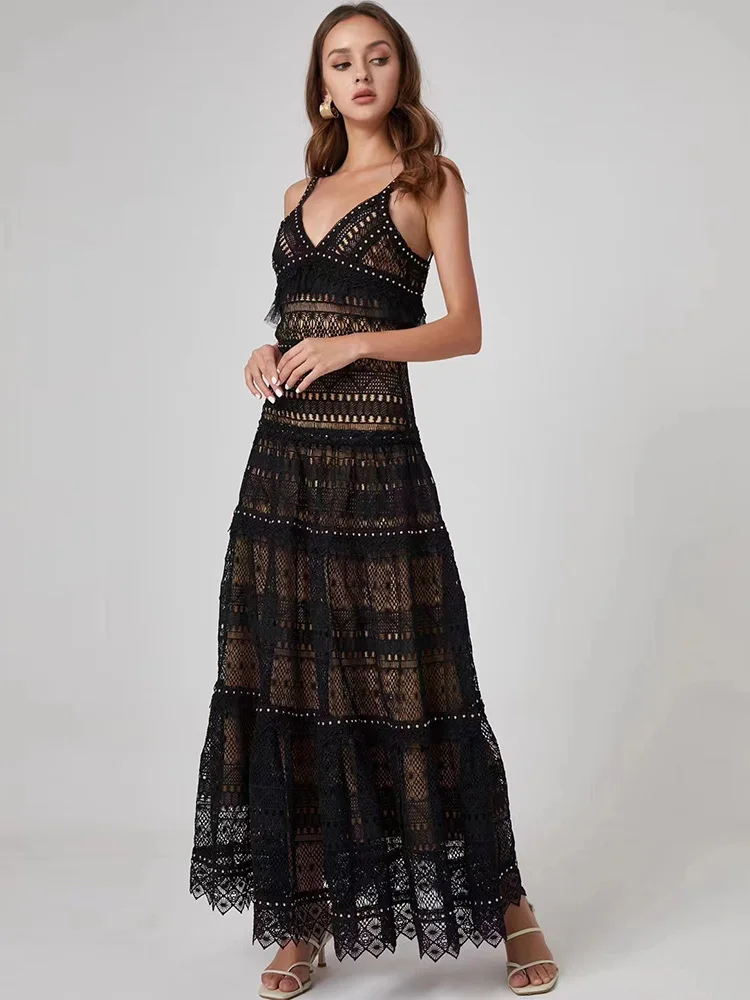 MoaaYina Summer Fashion Designer Dress Women's Sexy Spaghetti Strap Lace Hollow out Balck Vintage BeachParty Dresses
MoaaYina Summer Fashion Designer Dress Women's Sexy Spaghetti Strap Lace Hollow out Balck Vintage BeachParty Dresses