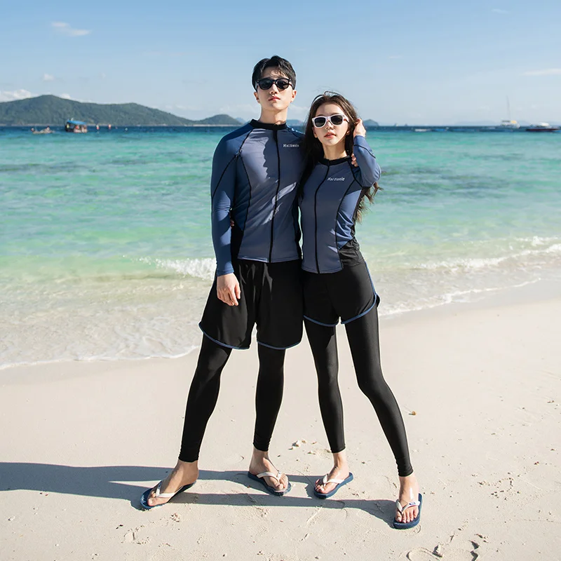 

2024 Korean Couple Diving Suit Rash Guards Patchwork Women Men Split Surfing Swimsuit Sunscreen Long Sleeved Pants Swimwear
