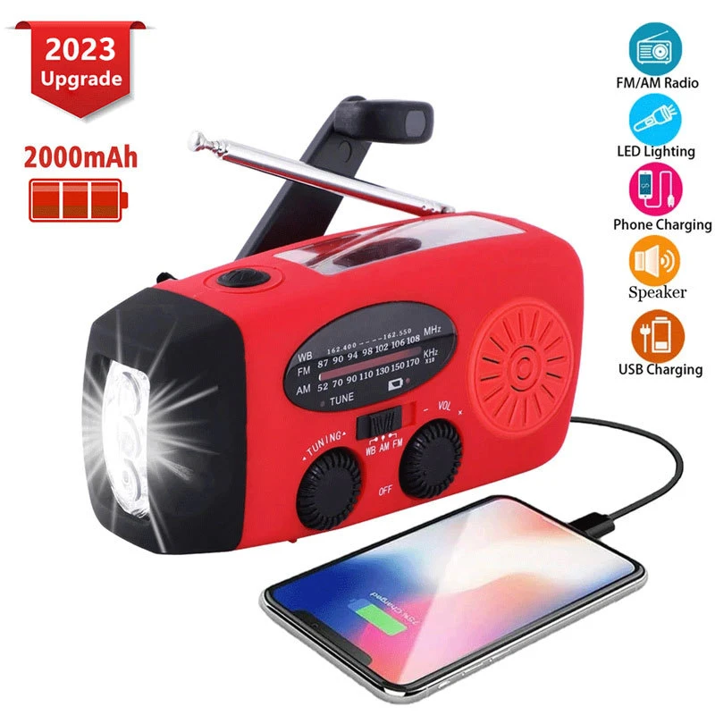 Emergency Solar Power Hand Crank Radio LED Flashlight , AM/FM Portable Weather Radio with 2000mAh PowerBank USB for Camping
Emergency Solar Power Hand Crank Radio LED Flashlight , AM/FM Portable Weather Radio with 2000mAh PowerBank USB for Camping