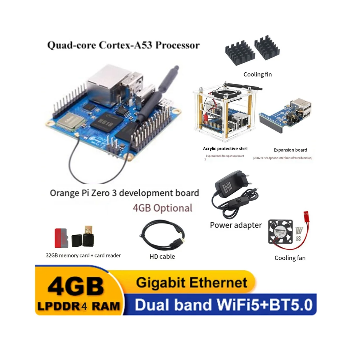 1Set for Orange Pi Zero 3 4GB Single Board Computer H618 Chip Wifi-BT5.0 LPDDR4 Gigabit Development Board Kit EU Plug A
1Set for Orange Pi Zero 3 4GB Single Board Computer H618 Chip Wifi-BT5.0 LPDDR4 Gigabit Development Board Kit EU Plug A