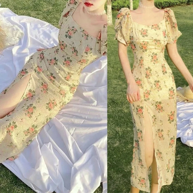 Retro Floral Tea Break Dresses Women Puff Sleeve Square Collar High Waist Midi Dress Fashion Summer Casual Korean Dress
Retro Floral Tea Break Dresses Women Puff Sleeve Square Collar High Waist Midi Dress Fashion Summer Casual Korean Dress