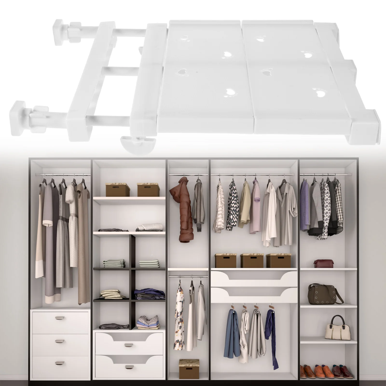 Closet Storage Bracket Adjustable Versatile Clothing Storage Rack Wardrobe Separator
Closet Storage Bracket Adjustable Versatile Clothing Storage Rack Wardrobe Separator