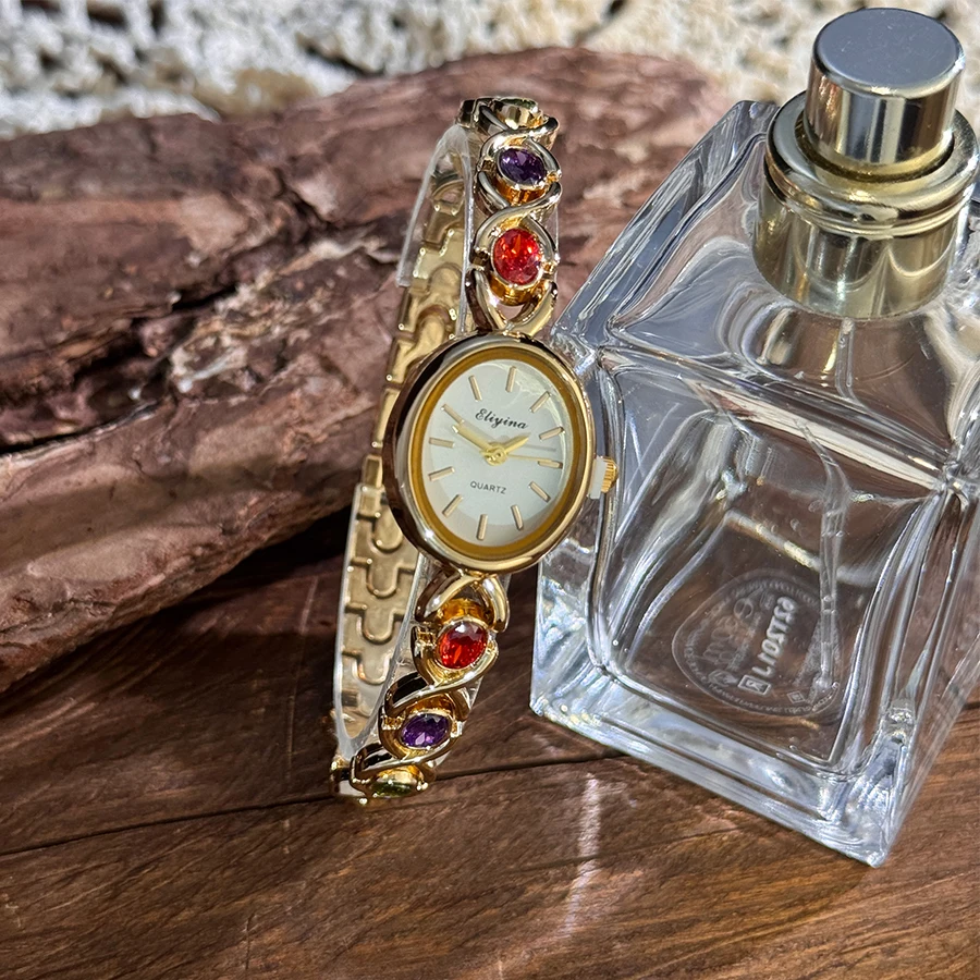 New Arrival TikTok Diamond Embedded Oval Shape Miniature Retro Rainbow Luxury Watch Elegant Compact Design Direct Sale New Arrival TikTok Diamond Embedded Oval Shape Miniature Retro Rainbow Luxury Watch Elegant Compact Design Direct Sale