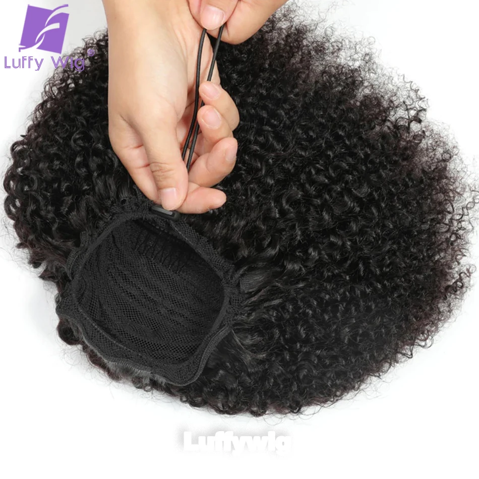 

Afro Kinky Curly Drawstring Ponytail Brazilian Remy Natural Human Hair Ponytail for Black Women Clip in Ponytail Extension LUFFY