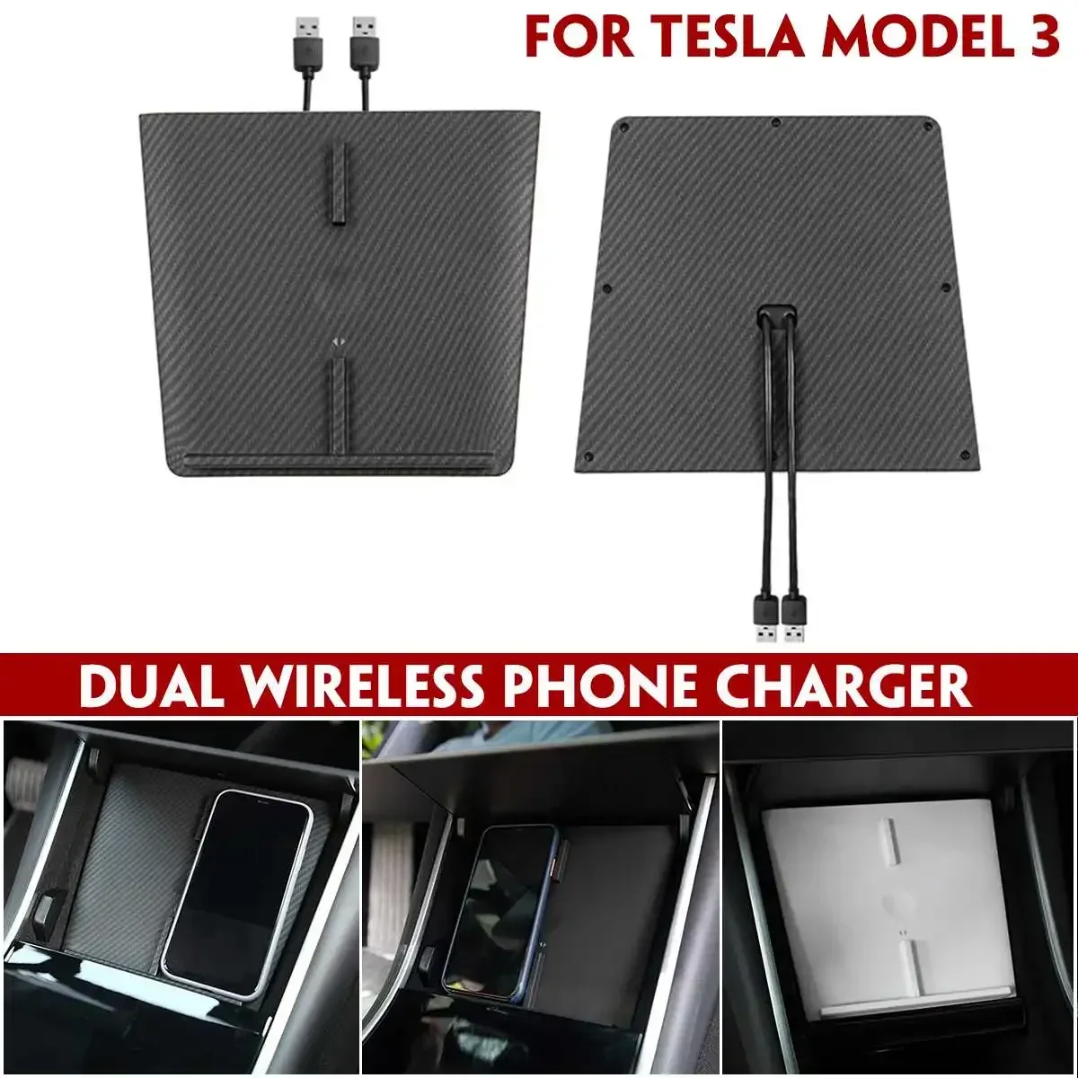 

Беспроводное зарядное устройство 10 Вт Qi для iPhone, XIAOMI, двойная зарядная станция для телефона, автомобильная центральная консоль, зарядное устройство PadFor Tesla Model 3