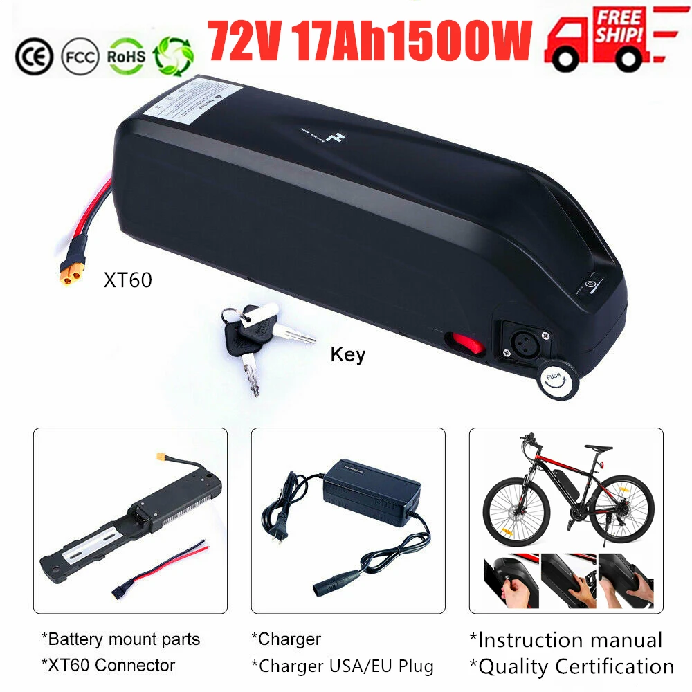 72V 12AH 15Ah 17Ah Li-ion E-Bike Battery Pack Electric Bicycle Battery fits on Down Tube for Mountain Bike 1500W
72V 12AH 15Ah 17Ah Li-ion E-Bike Battery Pack Electric Bicycle Battery fits on Down Tube for Mountain Bike 1500W