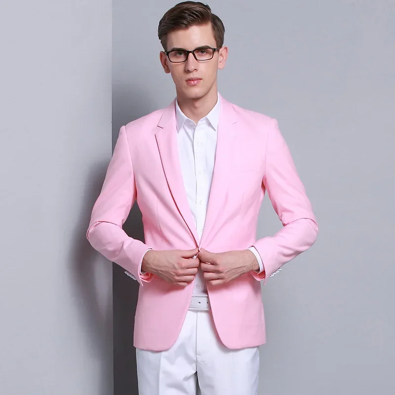 

2024 Summer Fashion Pink Jacket White Pants Men Suit Casual Notch Lapel Slim Fit Blazers High Quality 2 Piece Set Costume Homme