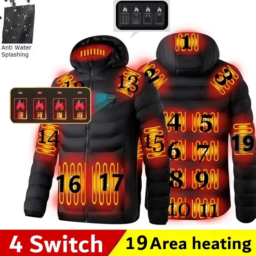 

Men 19 Areas Heated Jacket USB Winter Outdoor Electric Heating Jackets Warm Sprots Thermal Coat Clothing Heatable Cotton Jacket