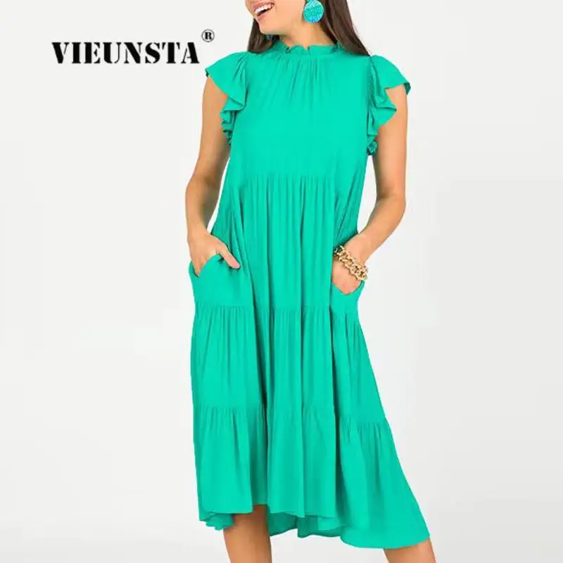 Women Butterfly Sleeve Loose Pocket Long Dress Casual Multi-Layer Pleated Stitching Maxi Dress Summer Fashion Solid Color Dress
Women Butterfly Sleeve Loose Pocket Long Dress Casual Multi-Layer Pleated Stitching Maxi Dress Summer Fashion Solid Color Dress