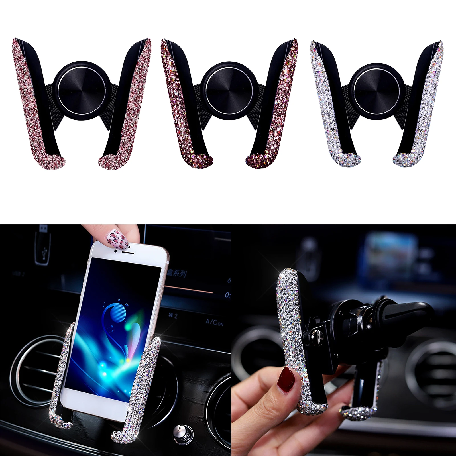 

Car Mobile Support Car Air Vent Phone Holder Women Diamond Crystal Car Phone Holder Stand in Car Bracket for 4-6inch Smartphone