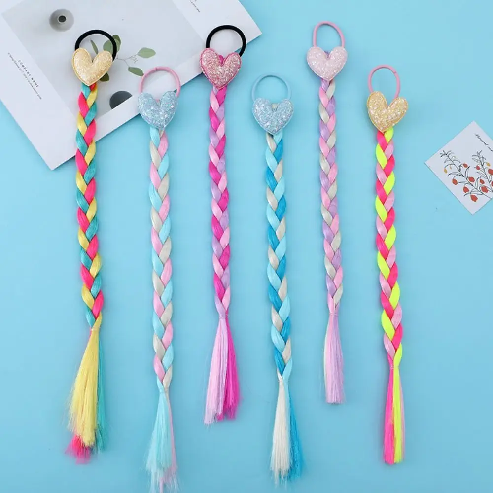 

Love Heart Girls Braided Ponytail Synthetic Cute Colorful Braid Headband Sequined Rubber Bands Kids Cartoon Ponytail Party