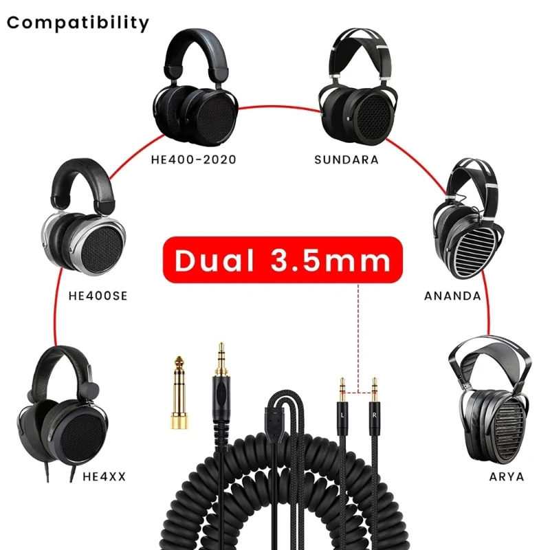 

Premium Coiled Headphone Cable with Dual 3.5mm Connectors for for Denon AH-D7100 7200 D600 D9200 5200 Headphones