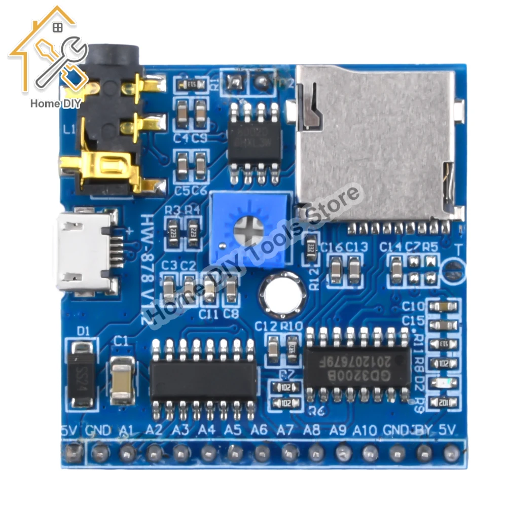 

MP3 Voice Playback Module Music Player DC5V IO Trigger Serial Port Control Audio Voice Playing Amplifier Board