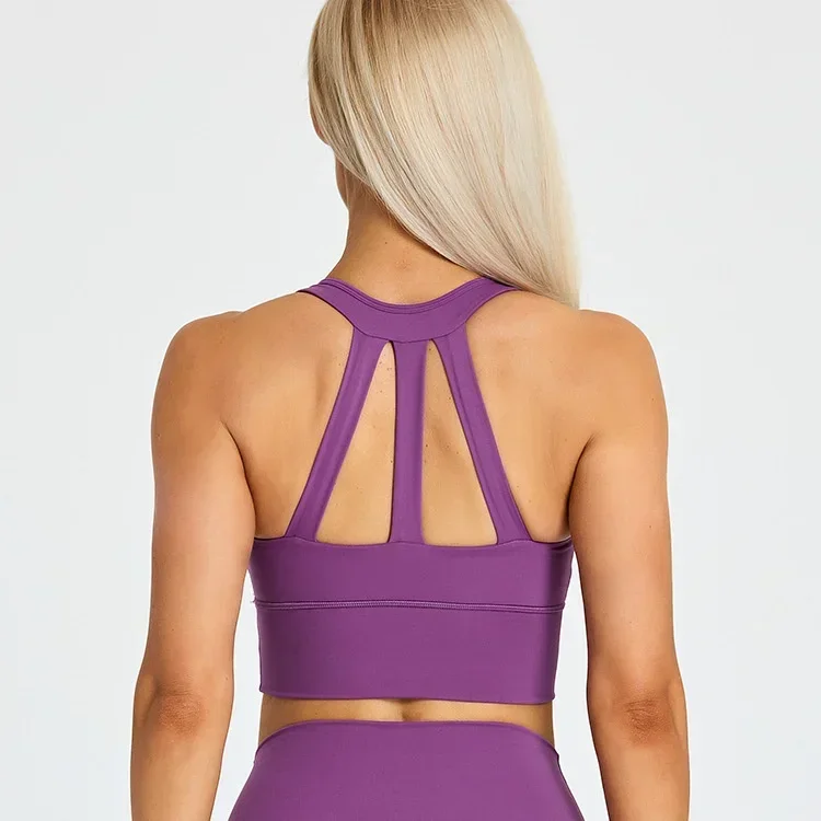 

Lemon Brushed Nylon Strappy Longline Sports Bra for Women Gym Wirefree Padded Medium Impact Workout Crop Tank Top Active Wear