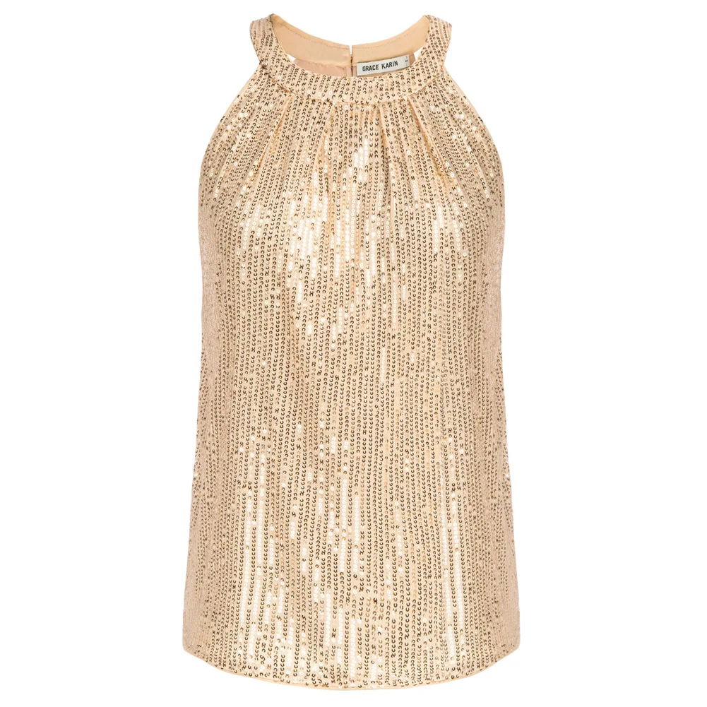 GK Women Sequined Party Camisloes Tops Sleeveless Halterneck Keyhole Back Tops Elegant Lady Club Shiny Vests Summer Clothes A30
GK Women Sequined Party Camisloes Tops Sleeveless Halterneck Keyhole Back Tops Elegant Lady Club Shiny Vests Summer Clothes A30